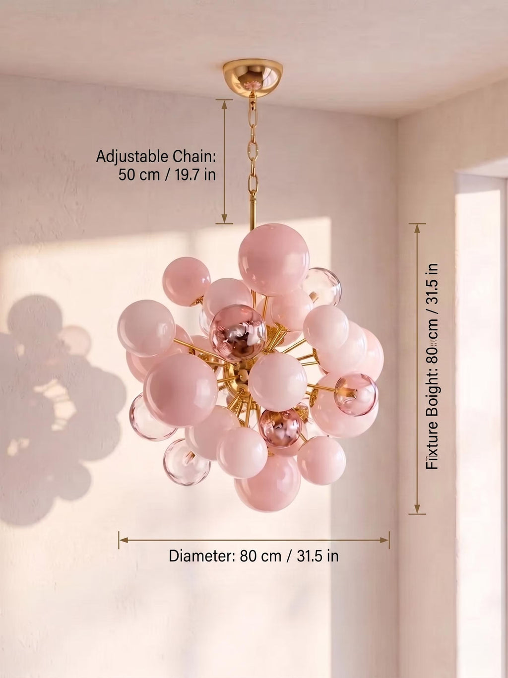 Lustre Ondina bulles de verre rose, style contemporain – LIVO (vue 6)